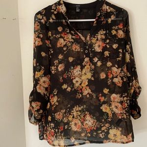 forever 21 sheer floral shirt